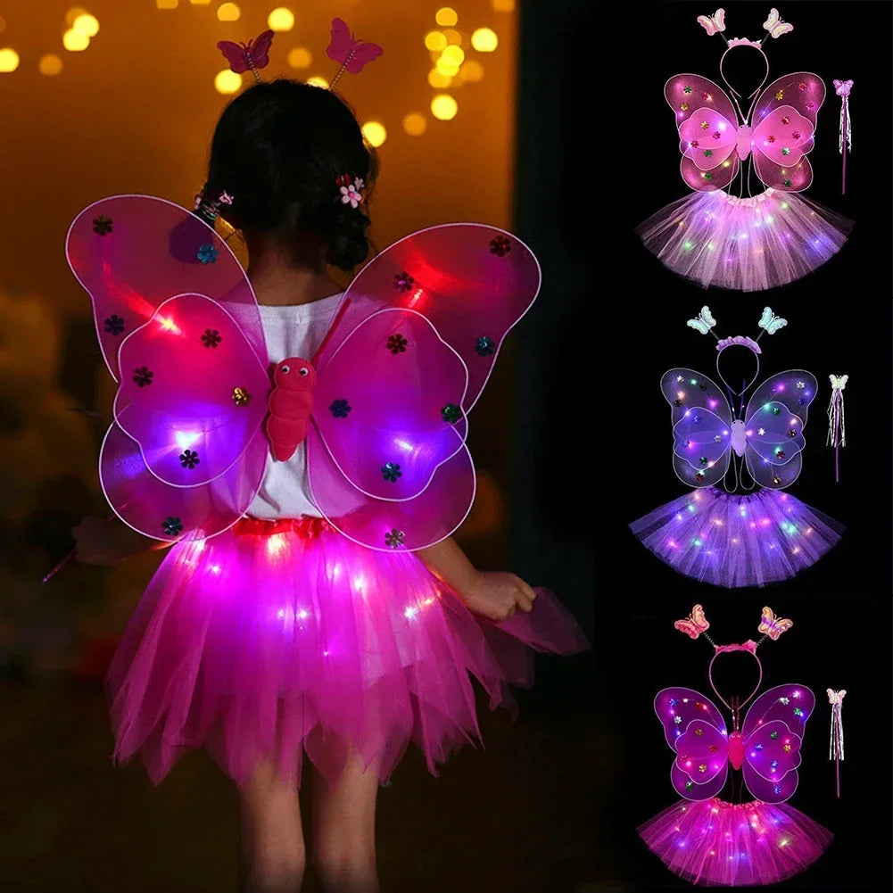 LED Children Costume Props Girls Skirts Angel Luminous Wings Flashing Butterfly Skirt Lights Suit 2-8year Easter Valentines Day - Lootquake