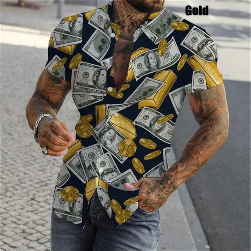 3D Print Dollar Pattern Shirts For Men Summer Short Sleeve Slim-Fit Button Up Casual Shirts Streetwear Mens Shirt Blouses Tops - Lootquake