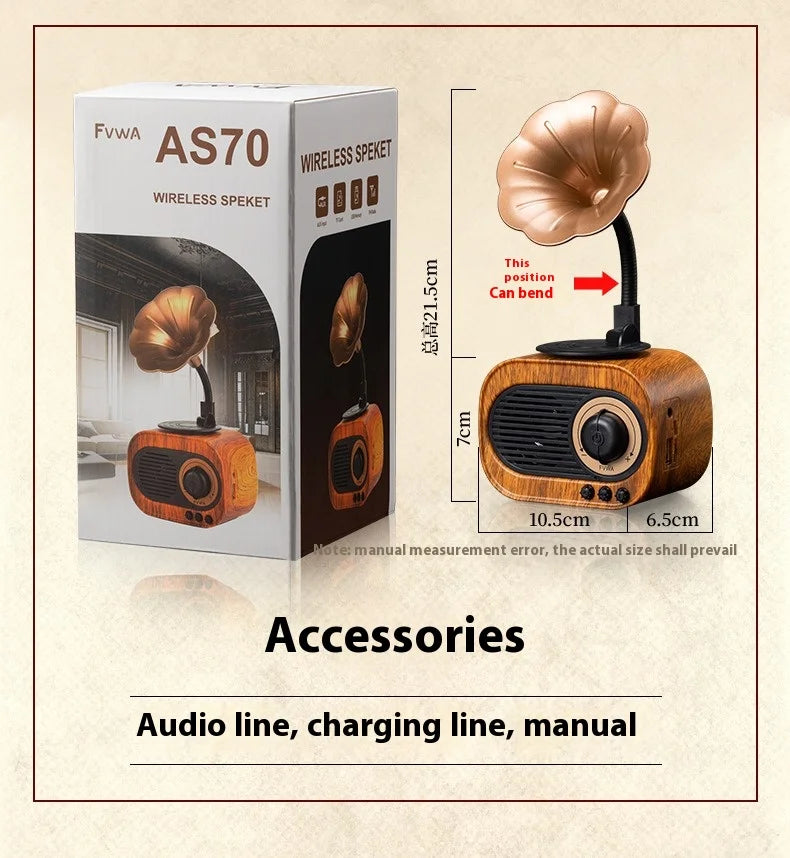 Enceinte Bluetooth rétro en bois, portable, mini haut-parleur sans fil pour système audio d'extérieur, radio TF, FM, musique, MP3, caisson de basses