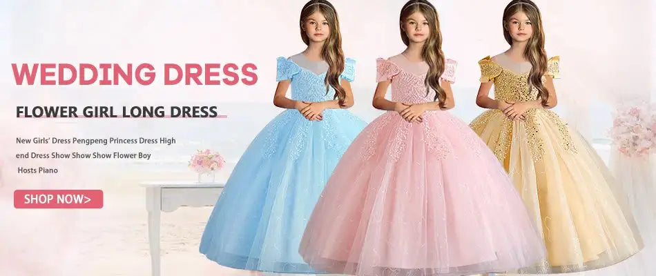 New Christmas Party Princess long dress children's dress children's gauze lace birthday party dinner ball big butterfly dress - Lootquake
