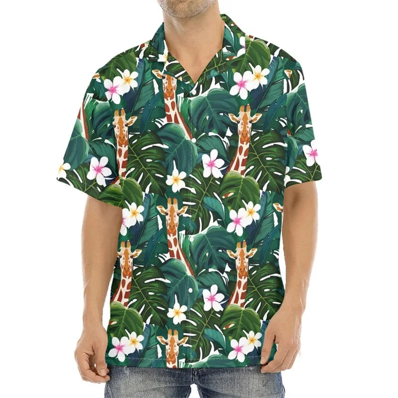 3D Printed Black And White Giraffe Pattern Hawaii Shirts Mens Short Sleeve Big Size Beach Shirts Funny Giraffe Party Blouse Tops - Lootquake