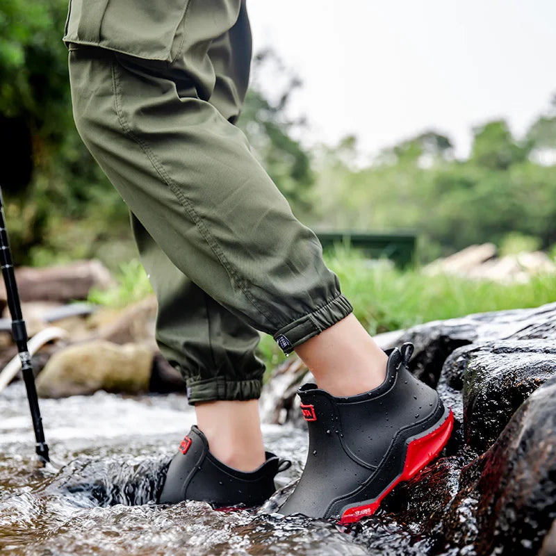 Fashion Couple's Outdoor Rain Boots New Men High Top Hiking Fishing Water Shoes Anti-slip Chef Work Ankle Boots Waterproof Shoes - Lootquake