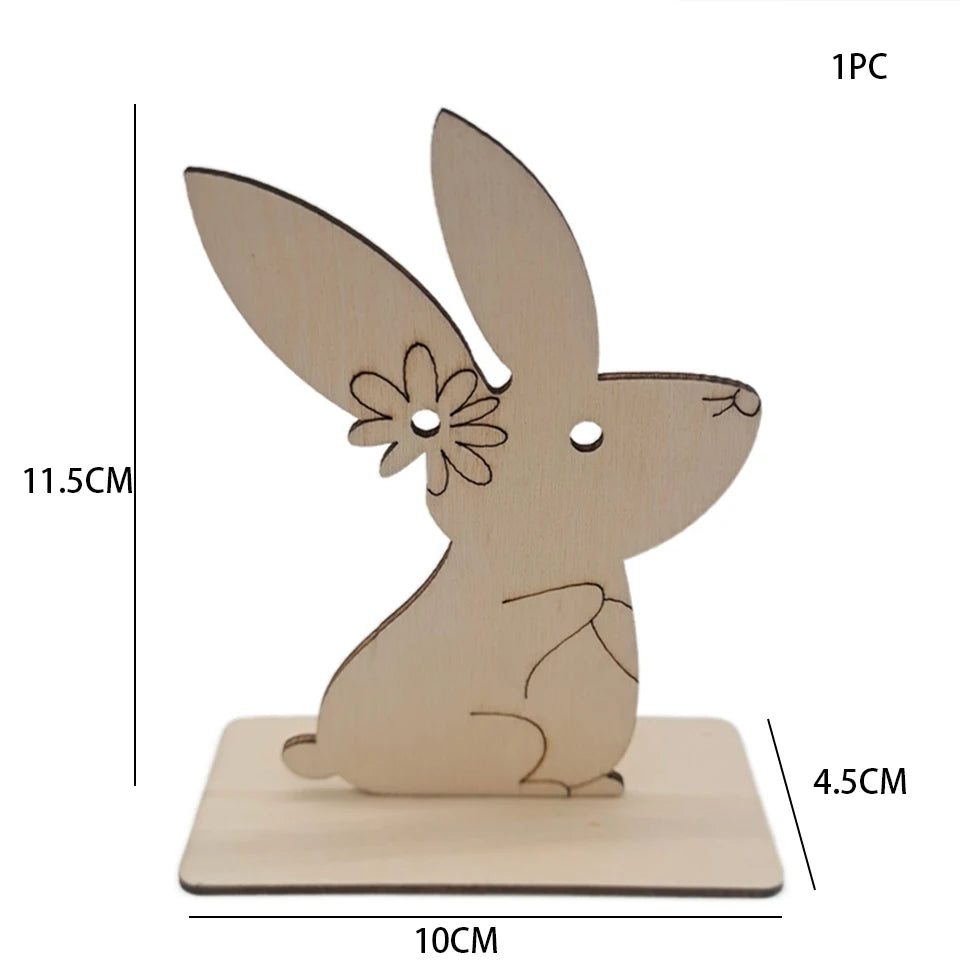1pc Easter Wooden Egg Ornament Hollowed Rabbit Crafts For Easter Home Table Decorations Kids Handmade DIY Painting Gifts Supply - Lootquake