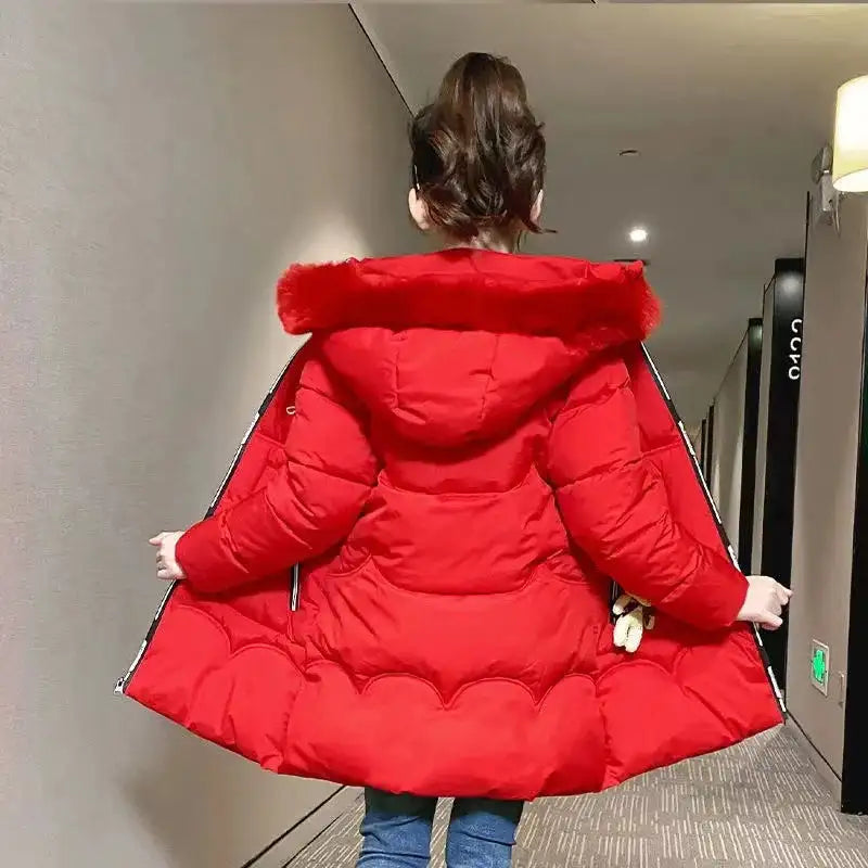 4 Color Big Size Winter Keep Warm Long Style Girls Jacket Teenage Thick Heavy Cold-proof Hooded Windbreaker Coat For Kids - Lootquake