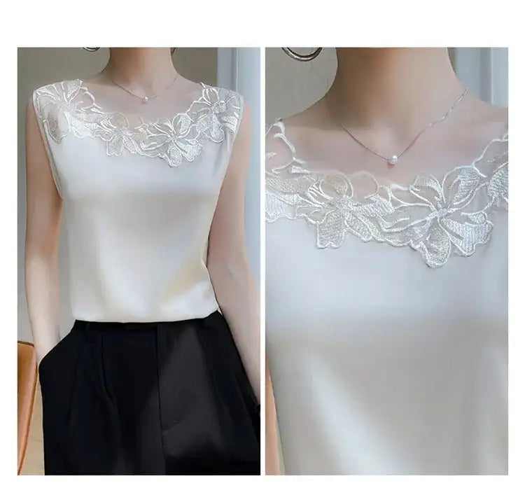 new woman clothing vest camis Tank top women's suit bottom lace lining 2024 summer new silk satin sleeveless top suspender vests