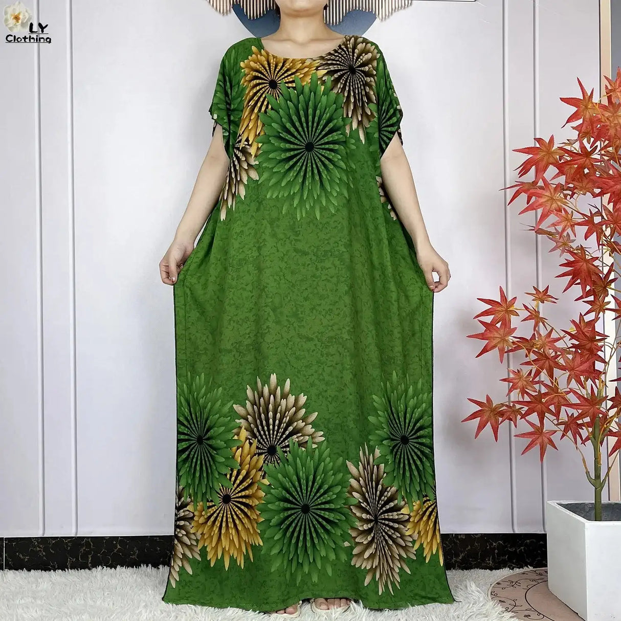 2024 Latest Muslim Sets Women Clothing Cotton Floral Loose Dashiki Long Dress African Abaya Dubai Traditional Islamic Clothing