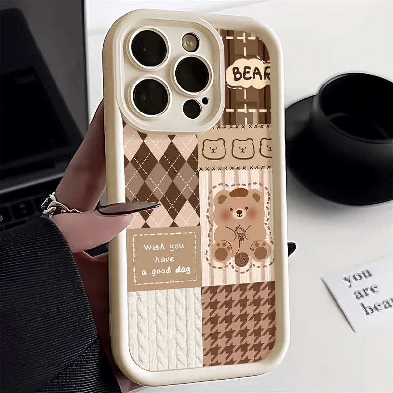 Funda de silicona para teléfono con diseño retro de oso