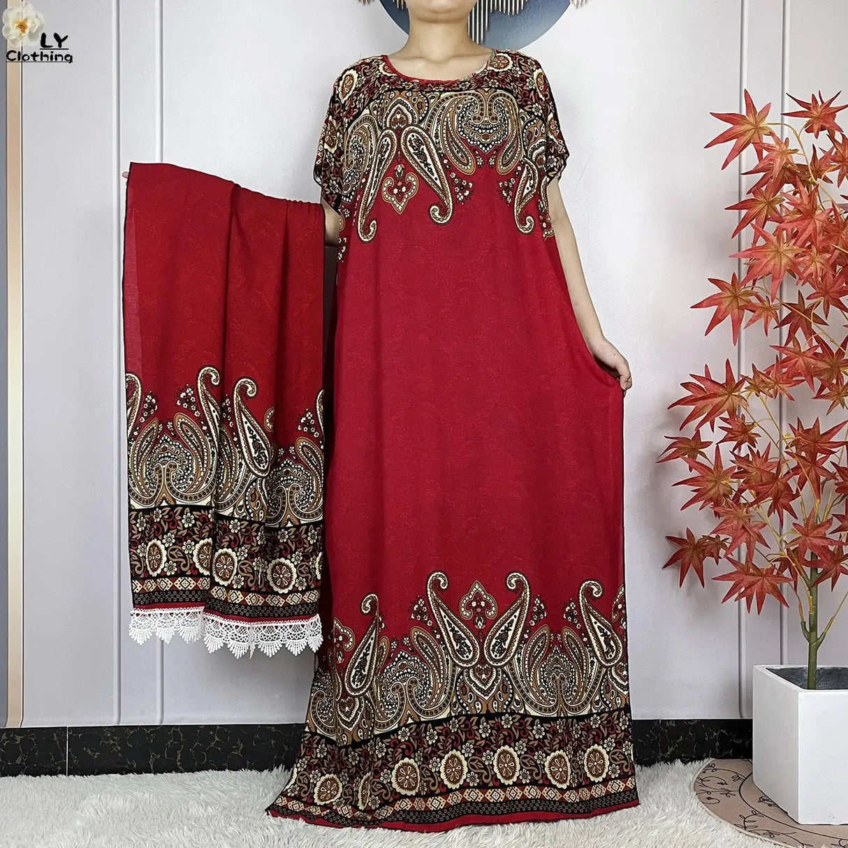 2024 Latest Muslim Sets Women Clothing Cotton Floral Loose Dashiki Long Dress African Abaya Dubai Traditional Islamic Clothing