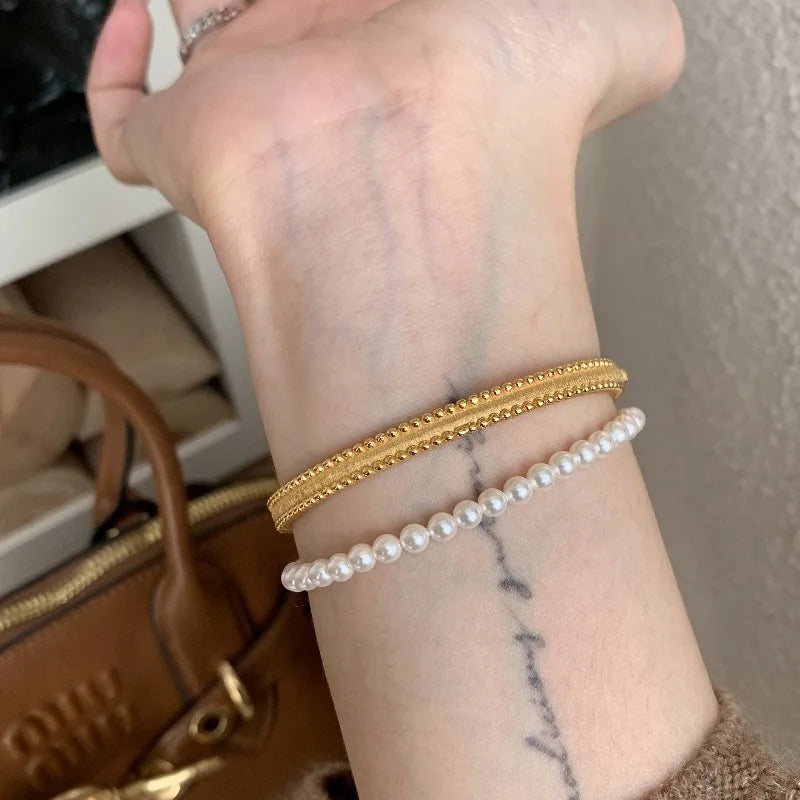 Classic silver 925 Light Luxury Round Bead Lace Brushed bracelet for women New in Simplicity Fashion bangles banquet Jewelry - Lootquake