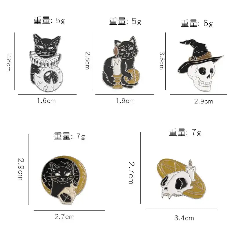Punk Style Brooch Skull Rose Heart Brooch Halloween Cat Head Compass Wizard Hat Black Cat Alloy Brooches Enamel Badge Lapel Pins - Lootquake