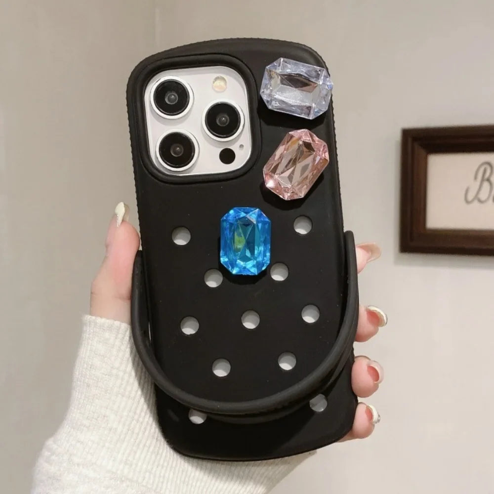 Creative Slipperas Diy For Crocs Charms Silicone Case Breathable, Shockproof , Soft Cover For iPhone