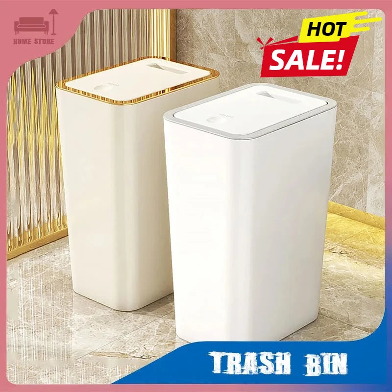 Poubelle semi-automatique avec couvercle, grande capacité, pour toilettes, salon, cuisine, chambre à coucher, poubelle en plastique, fournitures pour la maison