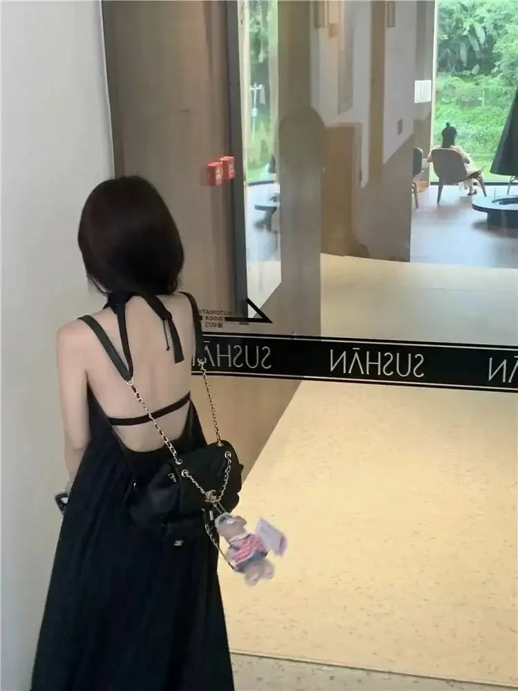 Summer Vacation Dress Thailand Style Open-back Halter Neck Age-reducing Photography Beach Long Dress Belted - Lootquake