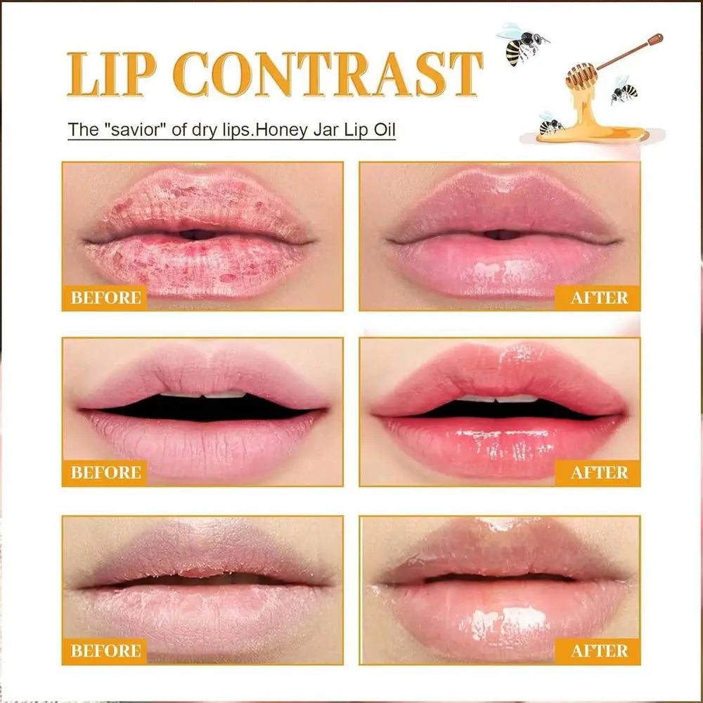 Huile à lèvres Lovely Honey Pot, brillant à lèvres, baume à lèvres hydratant pour le soin des lèvres, huile à lèvres transparente hydratante, rouge à lèvres liquide