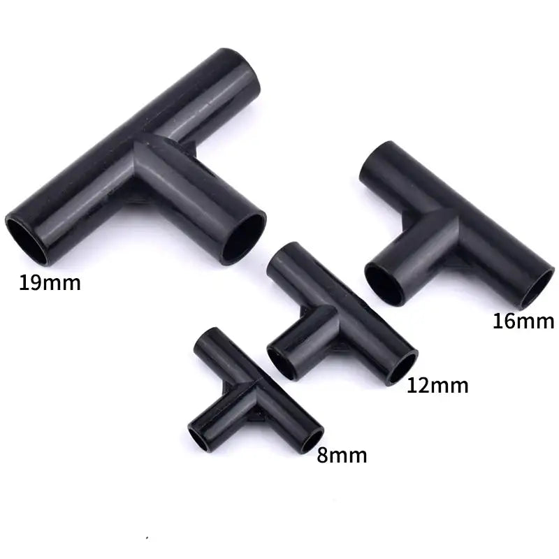 I.D 8/12/16/19mm Black Plastic Pipe Connector DIY Shelf Water Tube Joint Tent Fixed Connector Tee Four Way Elbow Straight Joint - Lootquake