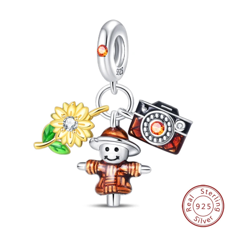 S925 Sterling Silver Princess Golf Hamster Camera Travel Three Piece Set Charms Beads 3mm DIY Fine Jewelry Making - Lootquake