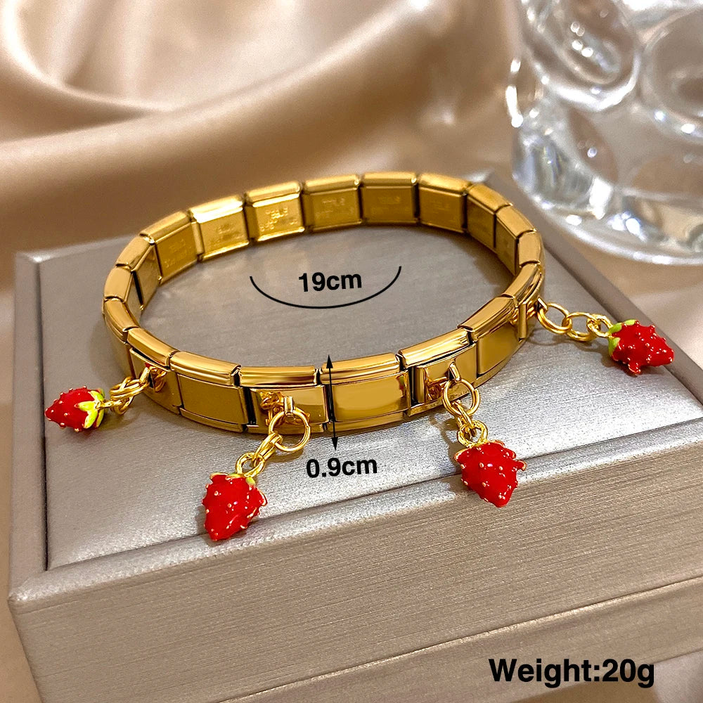 Greatera Cherry Pendant Pattern Bangle For Women Trendy 9mm Wide Design Bracelet Tide Delicacy Creative Euro-american Jewelry - Lootquake