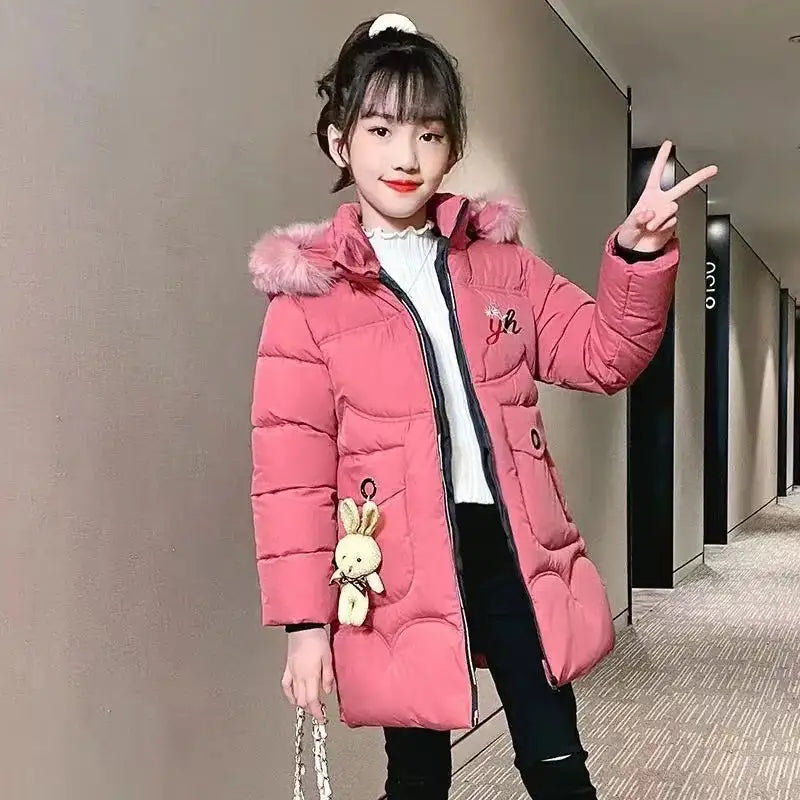 4 Color Big Size Winter Keep Warm Long Style Girls Jacket Teenage Thick Heavy Cold-proof Hooded Windbreaker Coat For Kids - Lootquake