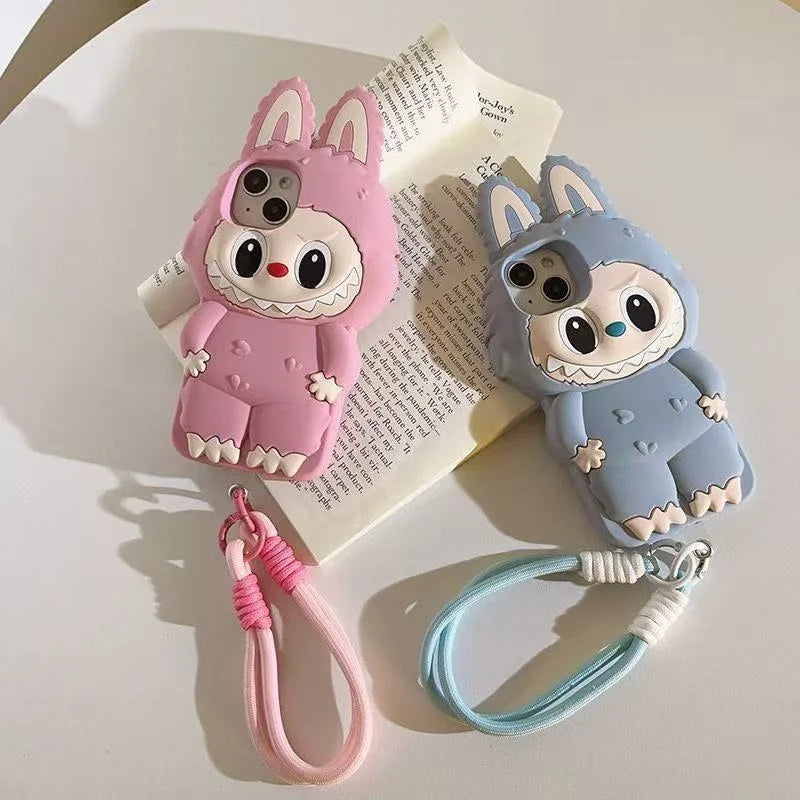 Funda de silicona suave con diseño de conejo monstruo kawaii en 3D para iPhone