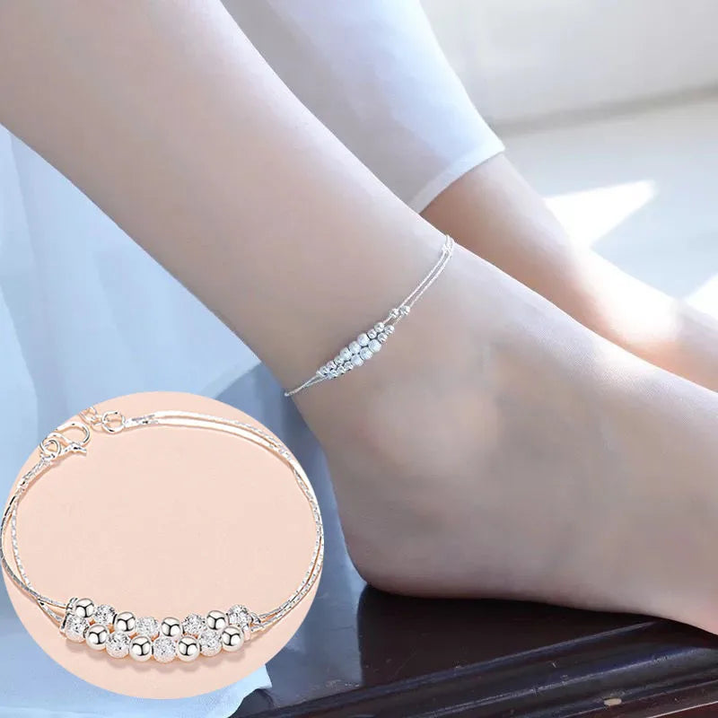 Silver color Stars Anklet Double Layer plated Charms Ankle Bracelet Jewellery Anklets For Women Foot Jewelry Love 2023 new hot - Lootquake