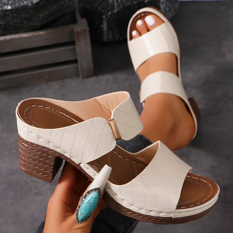 Women Summer Lightweight Hollow Sandals High Heels New Dress Chunky Open Toe Slippers Female 2024 Casual Slingback Slides Shoes - Lootquake