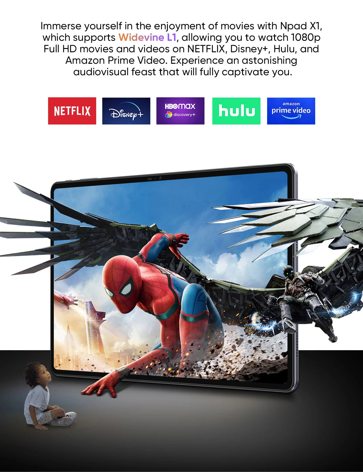 Tablette N-one NPad X1 MTK G99 8 cœurs 10,95 pouces Android 13 Charge rapide 8 600 mAh MAX 16 Go 128 Go 2 000 x 1 200 FHD 4G LTE Support L1