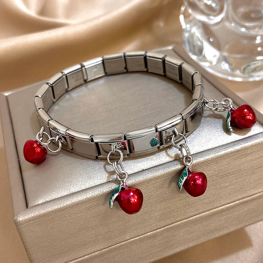 Greatera Cherry Pendant Pattern Bangle For Women Trendy 9mm Wide Design Bracelet Tide Delicacy Creative Euro-american Jewelry - Lootquake