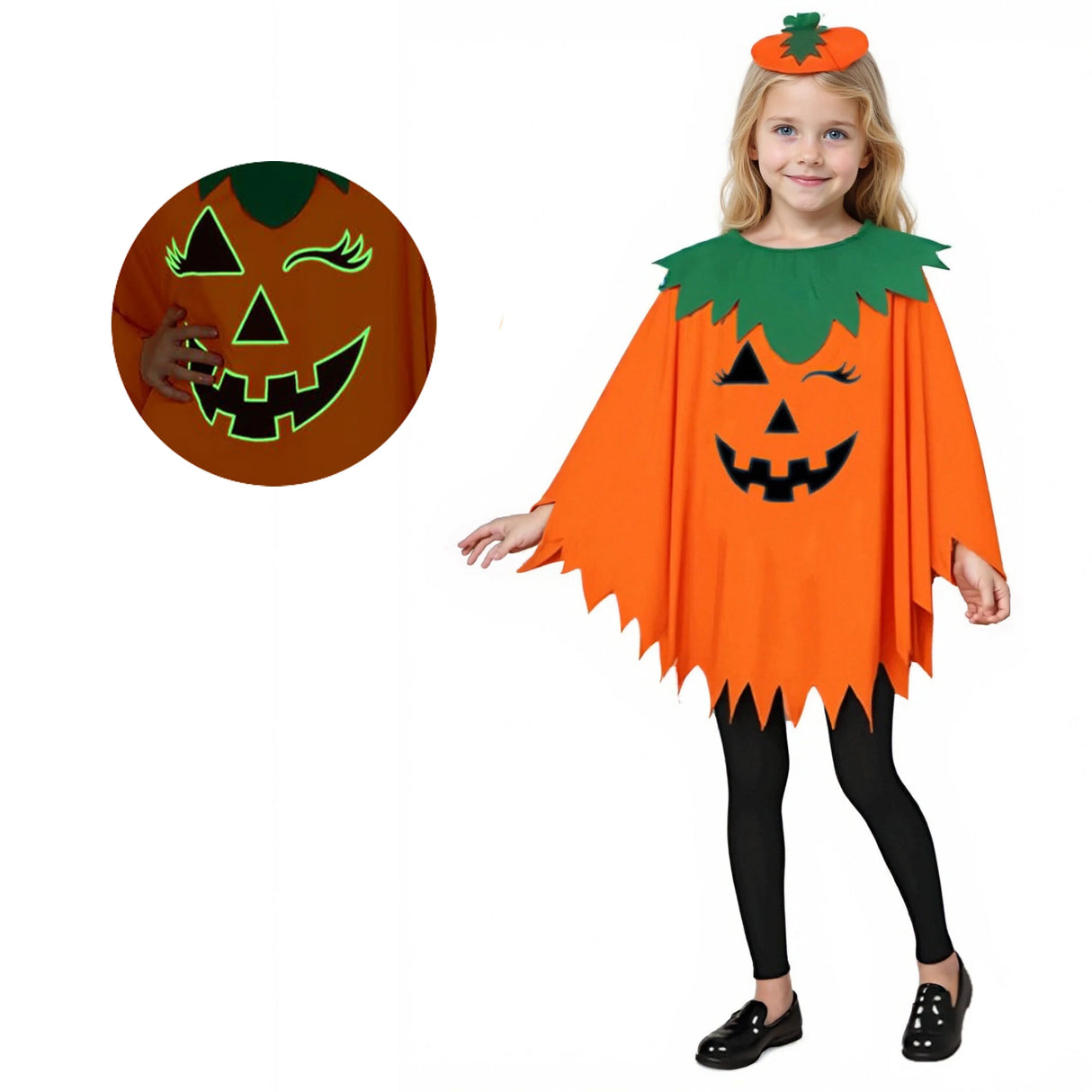 Halloween Party Adult Children's Pumpkin Costume Cloak Girl Pumpkin Shawl Boy Pumpkin Hat Headband Set Holiday Dress Up Cosplay