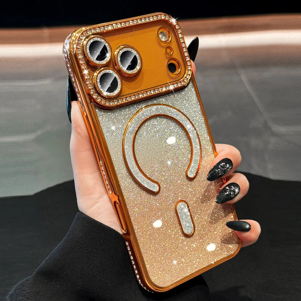 Funda Magsafe de lujo con degradado de diamantes para iPhone