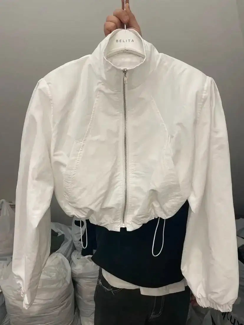 2024 Autumn Vintage Women's Windbreaker Cropped Jackets Harajuku Oversized Streetwear Long Sleeve Fashion Female Elegant Top - Lootquake