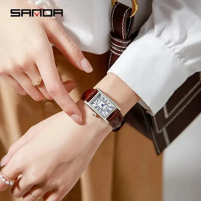 SANDA 1116 New Fashion 2024 Elegant Design Rectangle Dial Water Resistant Quartz Movement Business Women Analog Wrist Watch - Lootquake