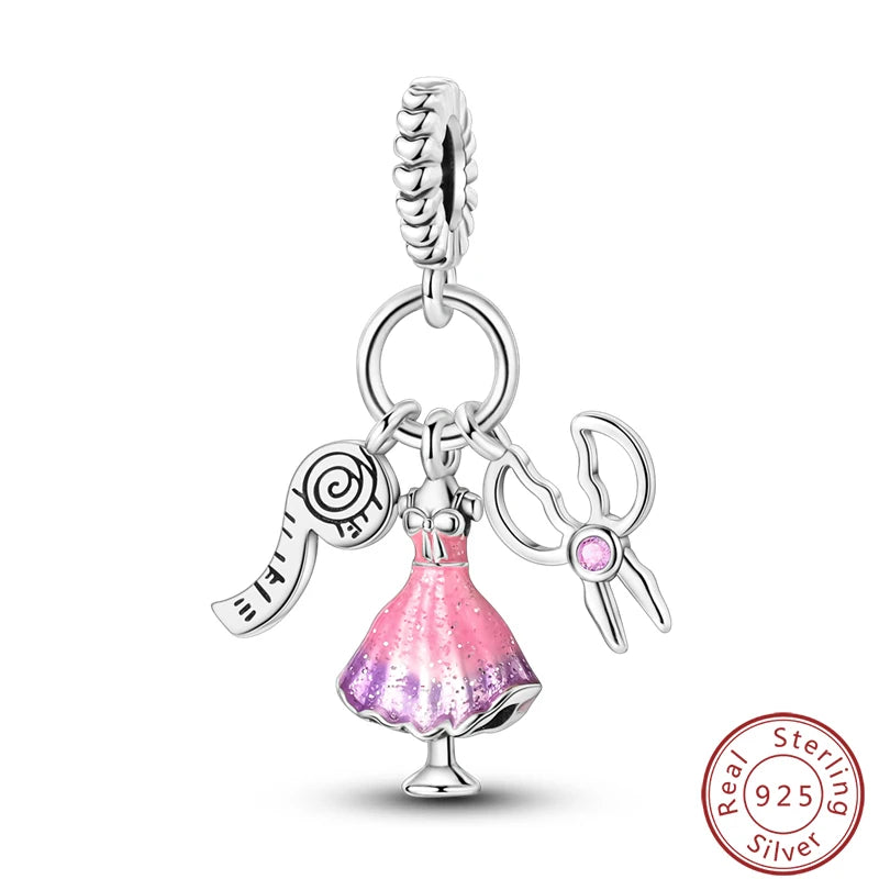 Ensemble de trois breloques en argent sterling S925, perles de 3 mm, motif princesse, golf, hamster, appareil photo, voyage, fabrication de bijoux fins