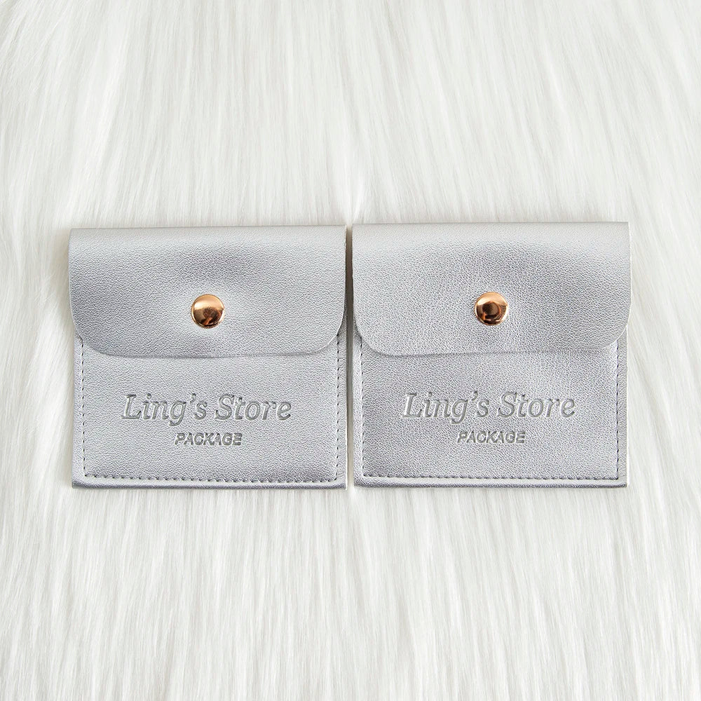 50/100Pcs Custom Logo 8x8cm PU Leather Jewelry Snap Bag Gold Button Pouches Ring Earring Necklace Wedding Favors Gift Organizer - Lootquake