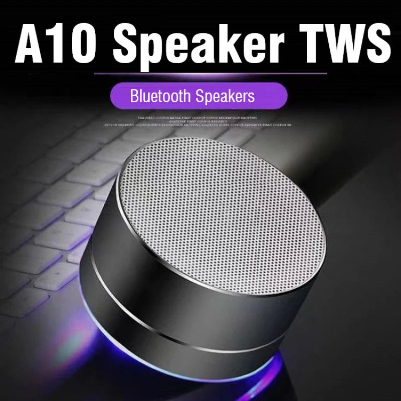 Altavoz Bluetooth portátil A10, música estéreo envolvente, minialtavoz subwoofer USB para exteriores, reproductor de audio, altavoz, micrófono, compatible con tarjeta SD