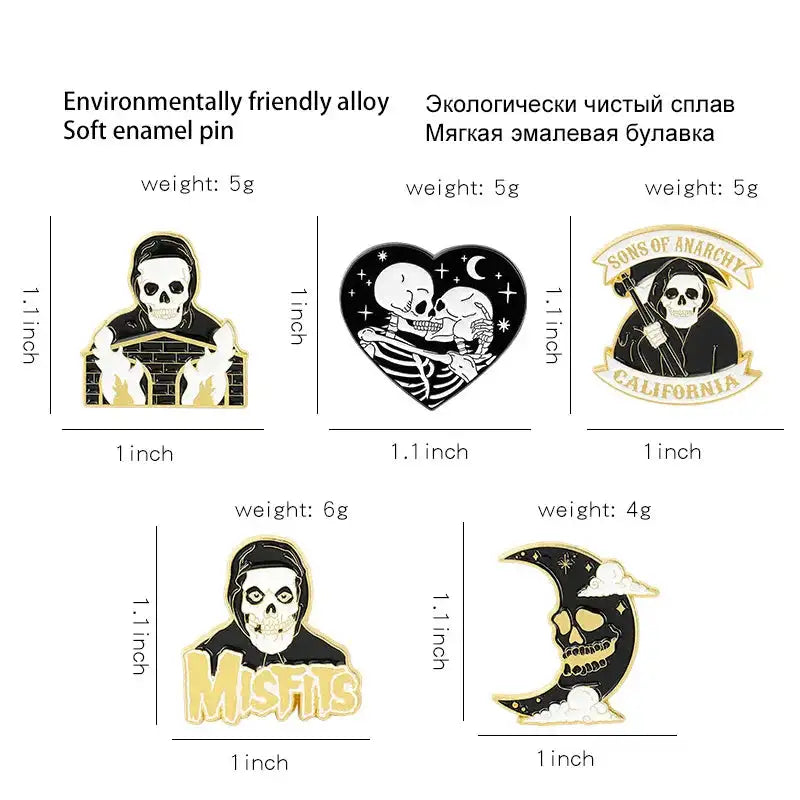 Punk Style Brooch Skull Rose Heart Brooch Halloween Cat Head Compass Wizard Hat Black Cat Alloy Brooches Enamel Badge Lapel Pins - Lootquake