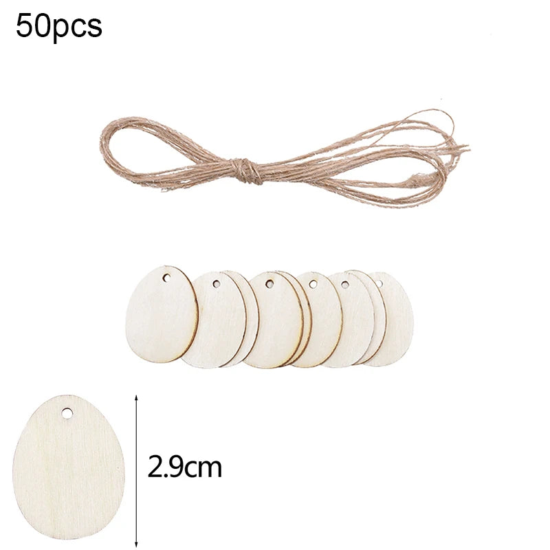 30-80mm Wooden Easter Eggs Pendants Blank Bunny Eggs Wood Chips Happy Easter Party Hanging Decoration Kids DIY Painting Crafts - Lootquake