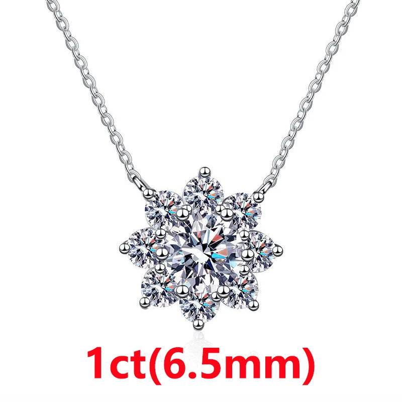 COSFIX Moissanite Necklace For Women 1 CT D Color VVS1 Excellent Cut Round Diamond Sunflower Pendant Necklace 925 Silver Jewelry - Lootquake
