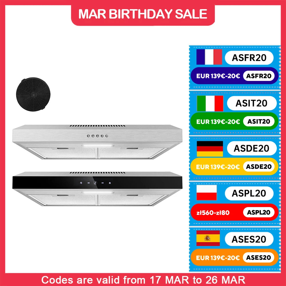 Hotte aspirante à LED TopStrong 60 cm à recirculation d'air sous meuble EUTF2360