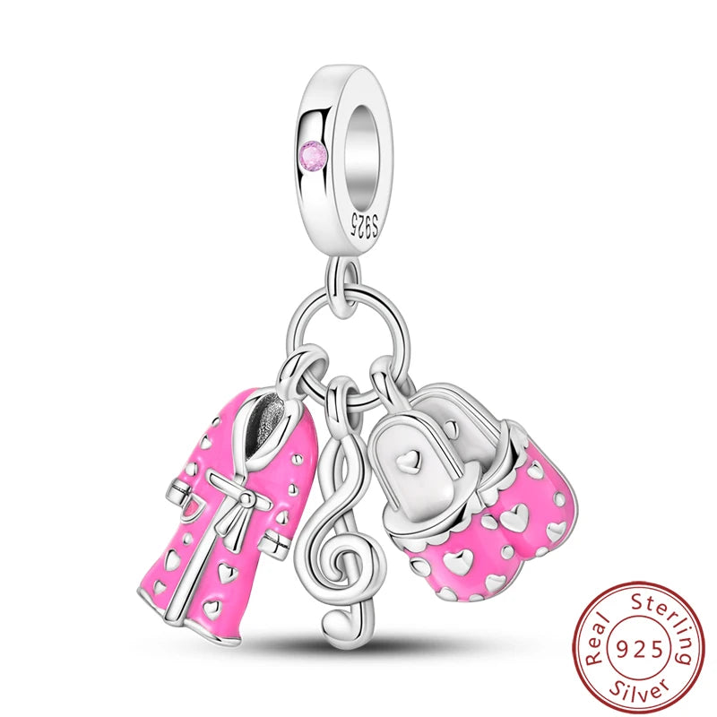 Ensemble de trois breloques en argent sterling S925, perles de 3 mm, motif princesse, golf, hamster, appareil photo, voyage, fabrication de bijoux fins