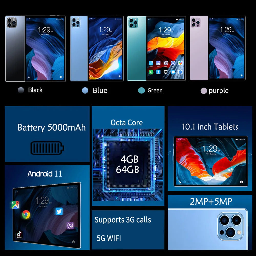 Nouvelle tablette P37 de 10,1 pouces, 4 Go de RAM, 64 Go de ROM, deux caméras, deux cartes SIM, prise en charge de Google Education Learning, système Android 11