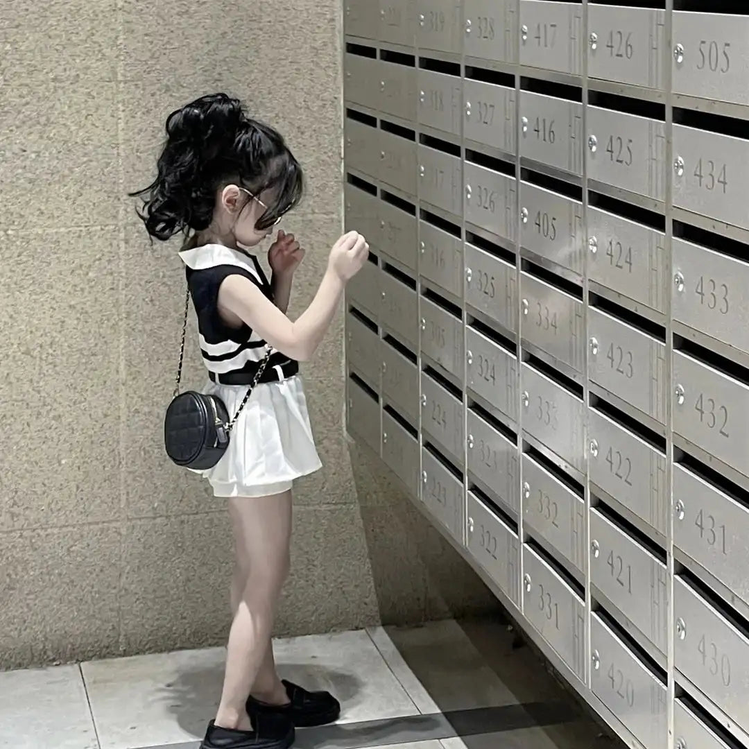 Baby Girls Knitted Polo Shirt Summer Set Latest Children's Western style Tank Top Fashionable Pleated Skirt Two Piece Set - Lootquake