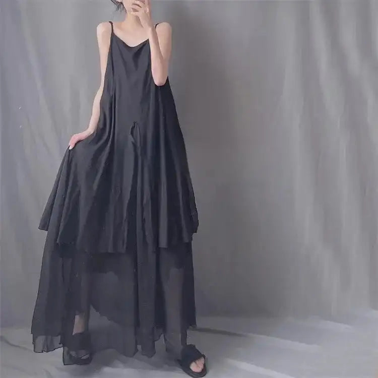 2024 Cotton Linen Women's Summer New Dress Artistic Range Medium Long Dress Sleeveless Tank Irregular Large Flounce - Lootquake