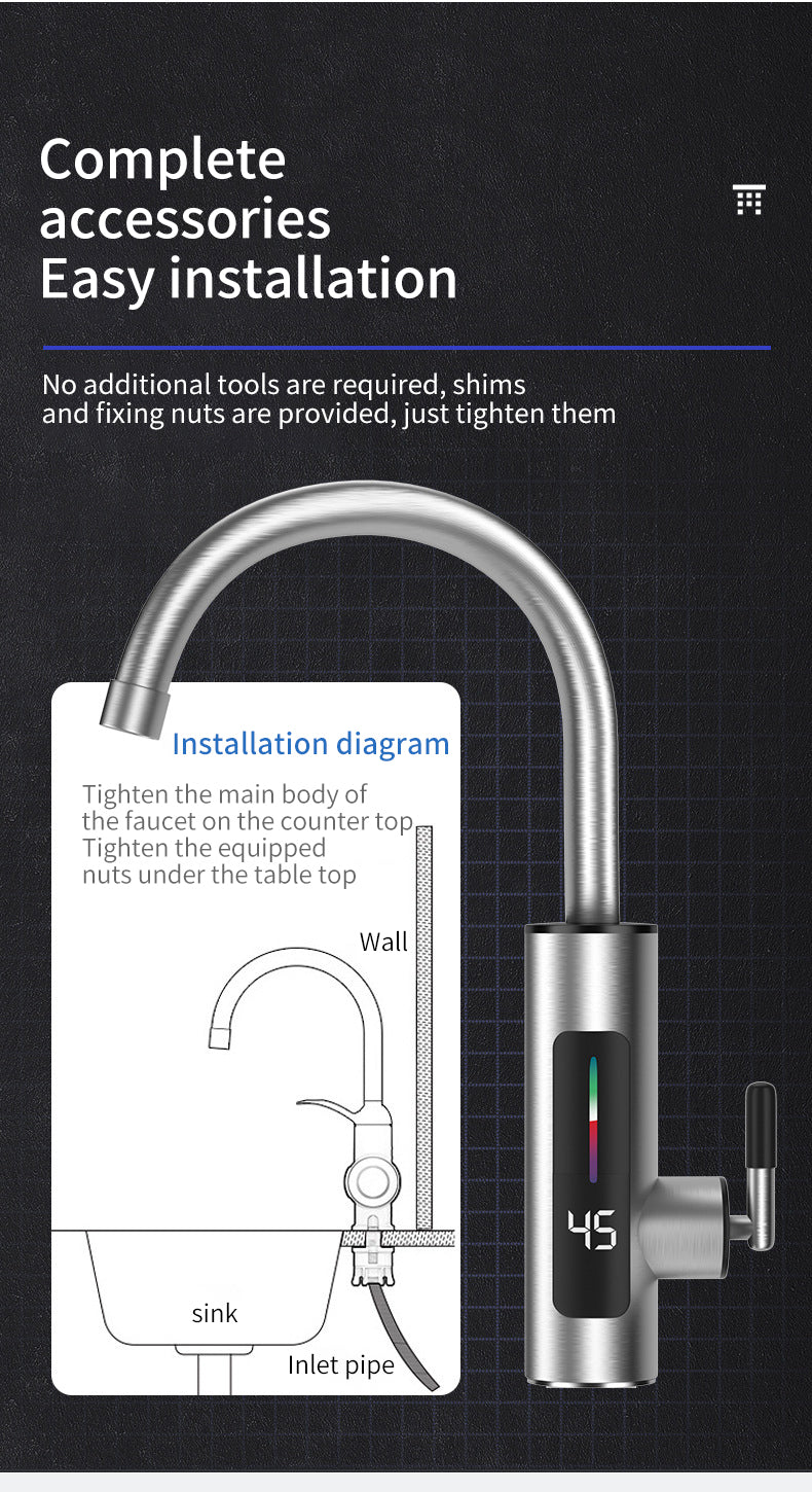 Chauffe-eau électrique de cuisine 3000 W 220 V, robinet instantané en acier inoxydable pour eau chaude et froide