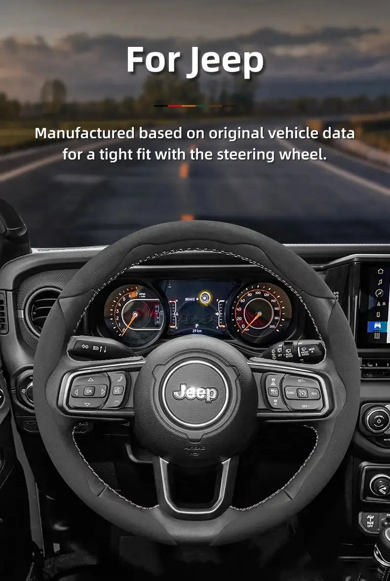 For Jeep Suede Snap-on Steering Wheel Cover Fit Renegade Compass Wrangler Jk Jl Grand Cherokee Wk2 Accessories Wj Portachiavi - Lootquake