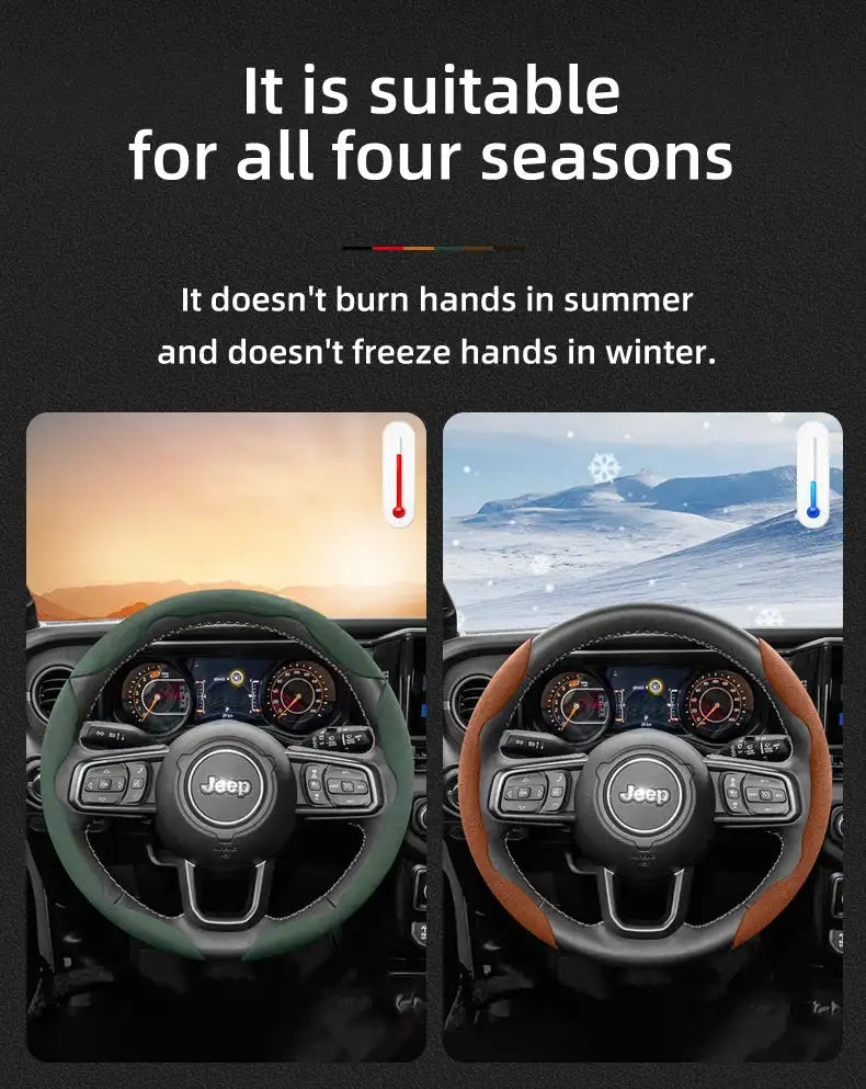 For Jeep Suede Snap-on Steering Wheel Cover Fit Renegade Compass Wrangler Jk Jl Grand Cherokee Wk2 Accessories Wj Portachiavi - Lootquake