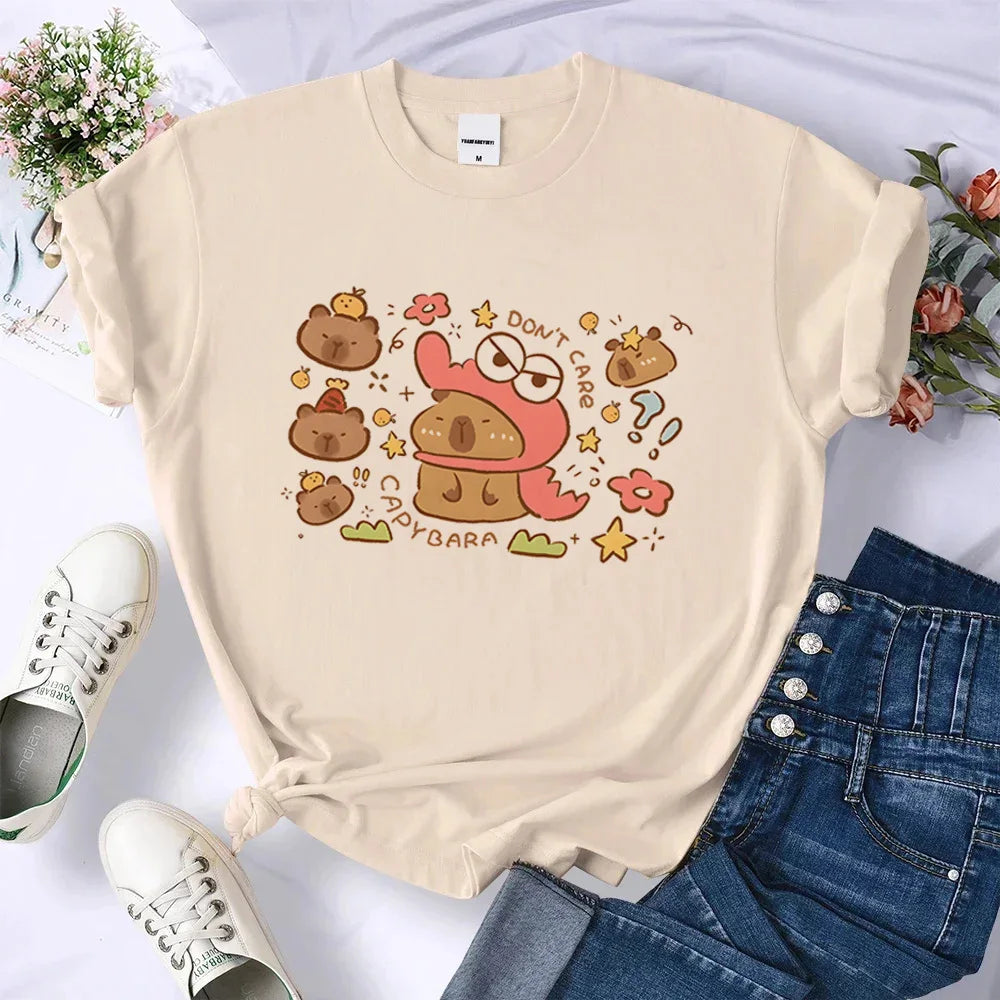 Capybara t shirt teen Breathable Vintage 2000s Gothic Punk Psychedelic t shirt Digital women Breathable kawaii Punk Y2k - Lootquake