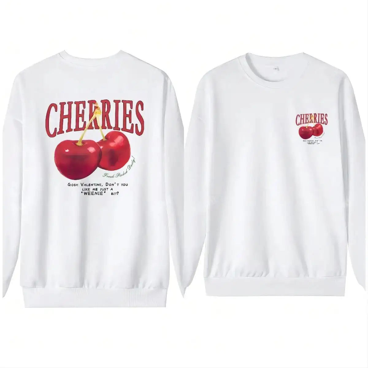 Casual Women's Sweatshirts Cherries Graphic Printing Hoodies Crewneck Fleece Warm Comfortable Pullovers Autumn Winter Streetwear - Lootquake