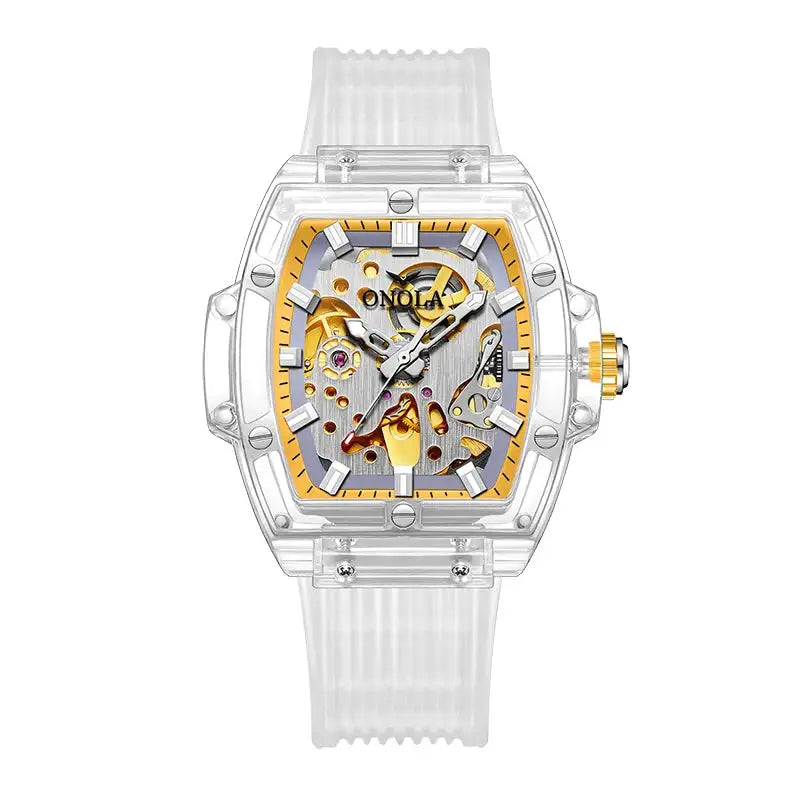 Luxury men's watch onola plastic transparent hollow full automatic mechanical watches men waterproof clock - Lootquake