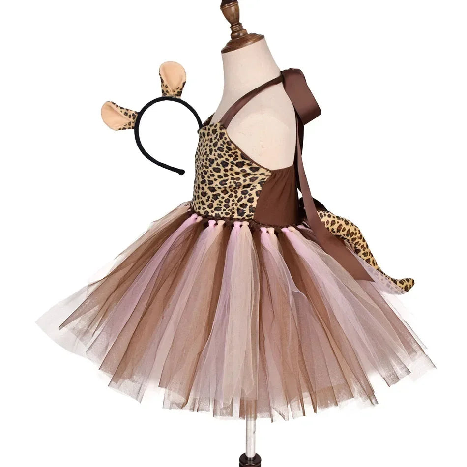 Halloween Animal Cosplay Costume for Children Forest Theme Cows Tiger Giraffe Leopard Zebra Tutu Dresses Performance Dance Sets