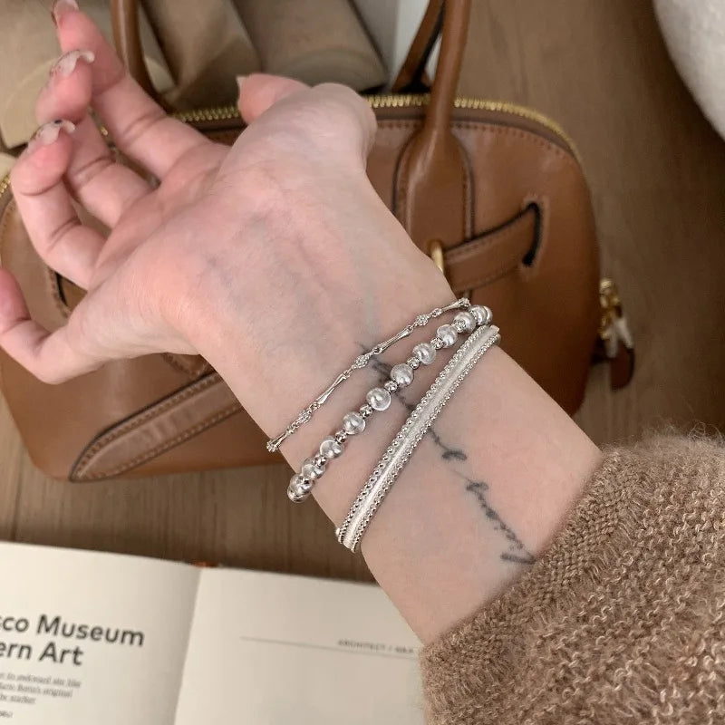 Classic silver 925 Light Luxury Round Bead Lace Brushed bracelet for women New in Simplicity Fashion bangles banquet Jewelry - Lootquake